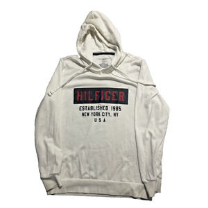 Tommy Hilfiger Men’s Hoodie Medium White Pullover Logo Sweatshirt
